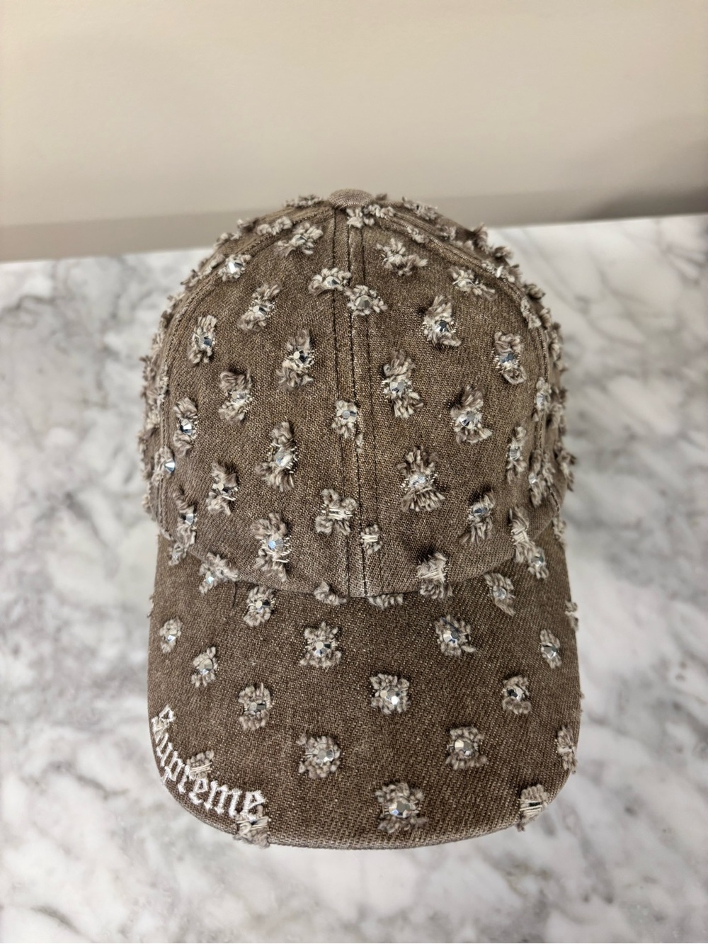 Supreme Embellished Brown Distressed Baseball Cap - Brown